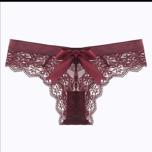 WINE REDSexy lace bow thong transparent panty in WINE RED lace